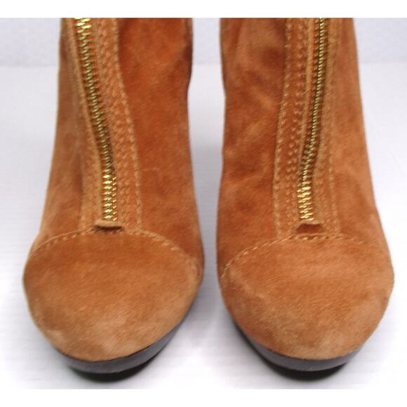 MICHAEL KORS Tan Suede Leather High Heeled Front Zip Ankle Boots Women 7 - Picture 3 of 12